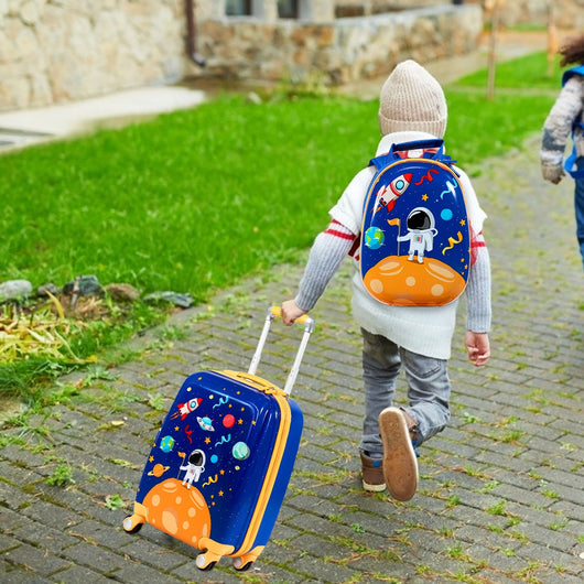 Set 2 pezzi Bagagli per bambini da viaggio con ruote girevole girevole 18" Trolley bimbo + 12" zaino Blu scuro-Bagagli e borse