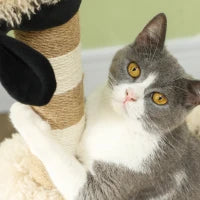 Albero Tiragraffi con Design pecora nera, con tiragraffi, tunnel e giocattolo, 98 cm, marrone chiaro