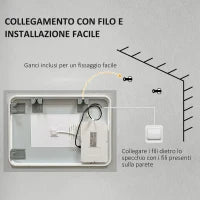 kleankin Specchio Bagno con Luci LED Regolabili, Controllo Touch e Antiappannamento, 70x50 cm