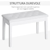 Sgabello Pianoforte Professionale con Vano Portaoggetti Ecopelle, Legno 76 × 36 × 50cm Bianco