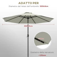 Telo per Ombrellone da Ø295 cm in Poliestere Crema Resistente all'Acqua con Presa d'Aria Superiore