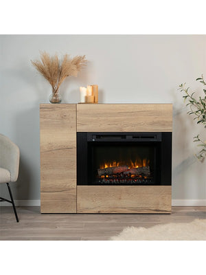 Caminetto elettrico da pavimento a libera installazione a LED Nero-Rovere chiaro - BIA