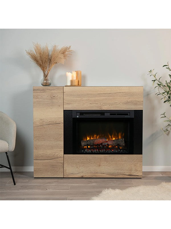 Caminetto elettrico da pavimento a libera installazione a LED Nero-Rovere chiaro - BIA