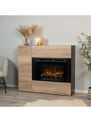 Caminetto elettrico da pavimento a libera installazione a LED Nero-Rovere chiaro - BIA