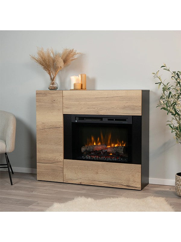 Caminetto elettrico da pavimento a libera installazione a LED Nero-Rovere chiaro - BIA