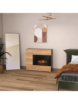 Caminetto elettrico da pavimento a libera installazione a LED Nero-Rovere chiaro - BIA