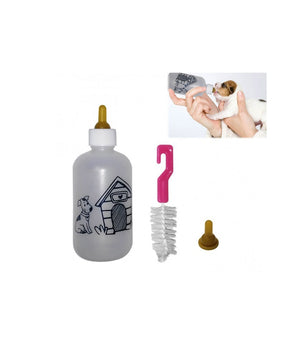 Biberon Per Cuccioli Cane E Gatto 120ml Con Doppia Tettarella E Spazzola Pulizia         