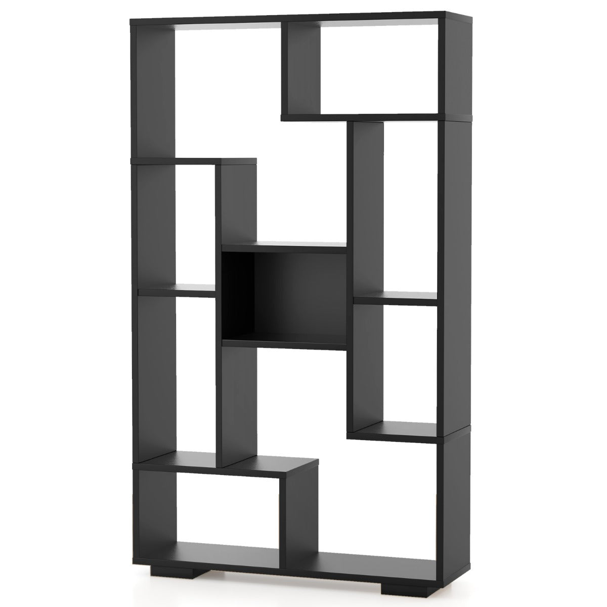 Libreria geometrica moderna 70 x 20 x 120 cm con 11 ripiani aperti e design chic in legno nero 20_0010678