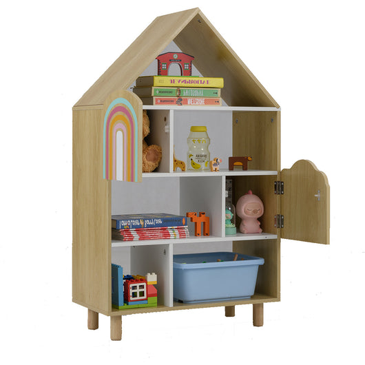 Libreria per bambini a forma di casa 60 x 30 x 103 cm spazio aperto e sicuro stile carino MDF naturale 20_0010709