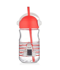 Bicchiere In Vetro Con Cannuccia Bambini Con Coperchio E Manico Colorato 370 Cc         