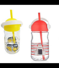 Bicchiere In Vetro Con Cannuccia Bambini Con Coperchio E Manico Colorato 370 Cc         