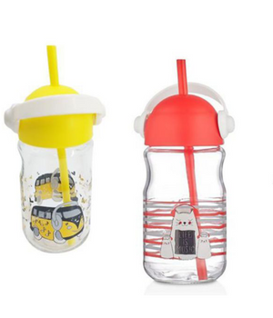 Bicchiere In Vetro Con Cannuccia Bambini Con Coperchio E Manico Colorato 370 Cc         