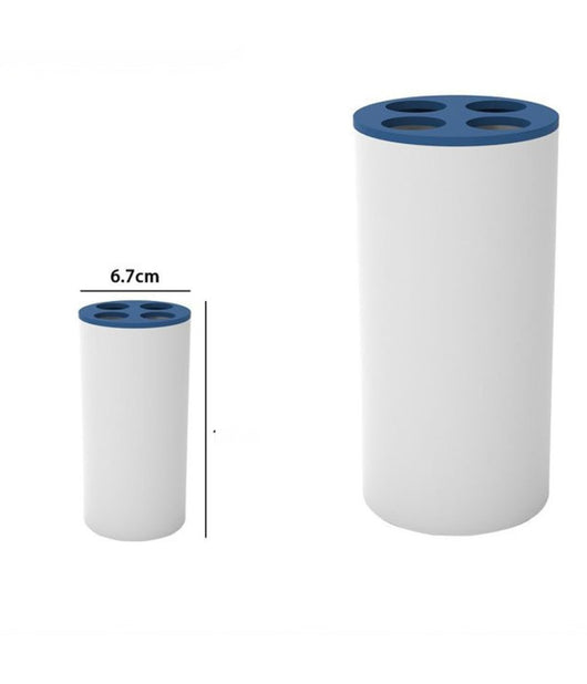 Bicchiere Porta Spazzolini 4 Fori Bianco Blu In Plastica Accessorio Bagno 69897         