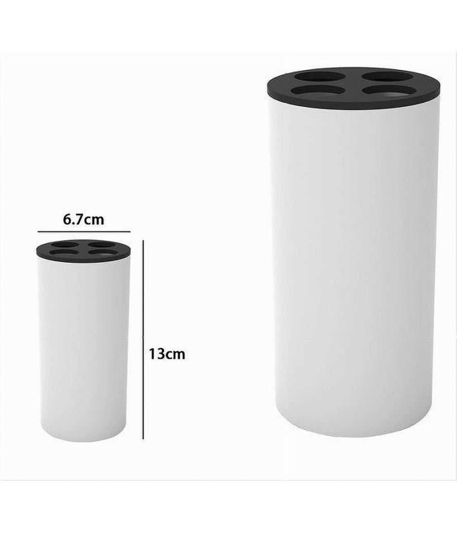 Bicchiere Porta Spazzolini 4 Fori Bianco Nero In Plastica Accessorio Bagno 69773         