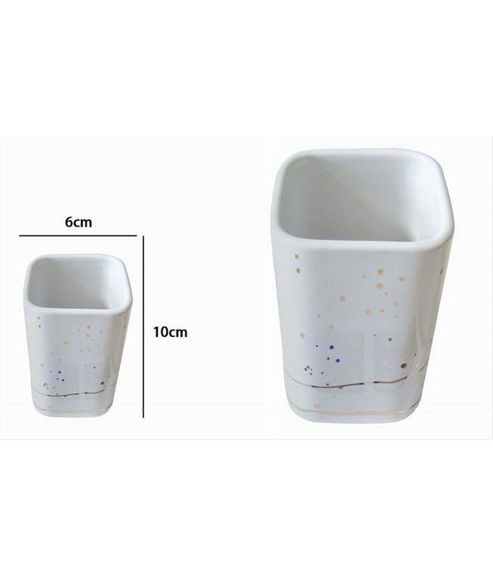 Bicchiere Porta Spazzolini Accessori Bianco Macchiato Moderno Arredo Bagno 59883         