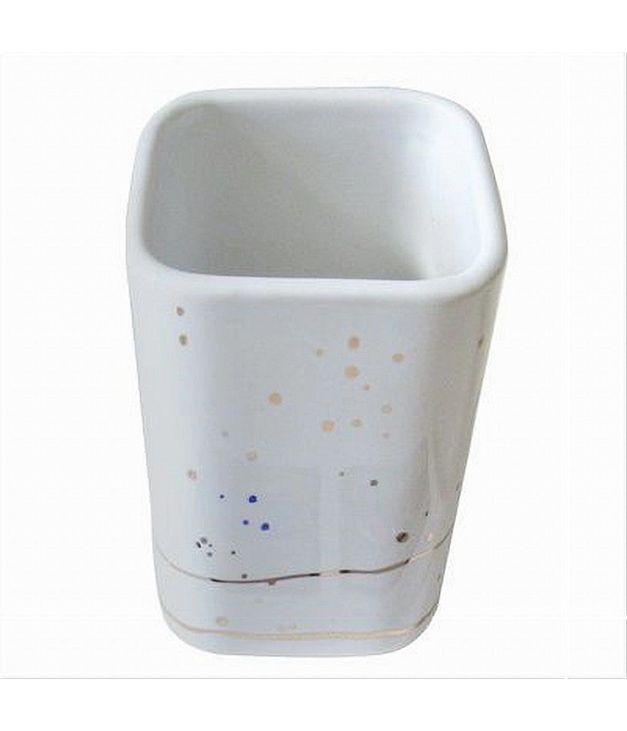 Bicchiere Porta Spazzolini Accessori Bianco Macchiato Moderno Arredo Bagno 59883         