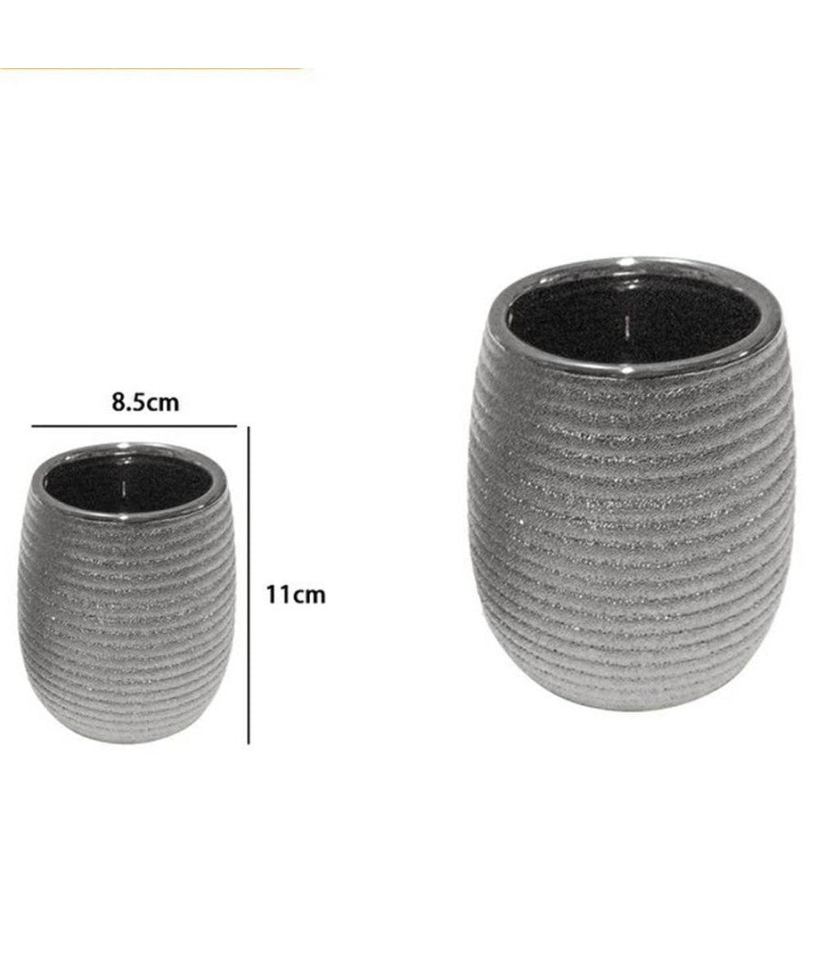 Bicchiere Porta Spazzolini Accessorio Argento Rigato Moderno Arredo Bagno 59939         