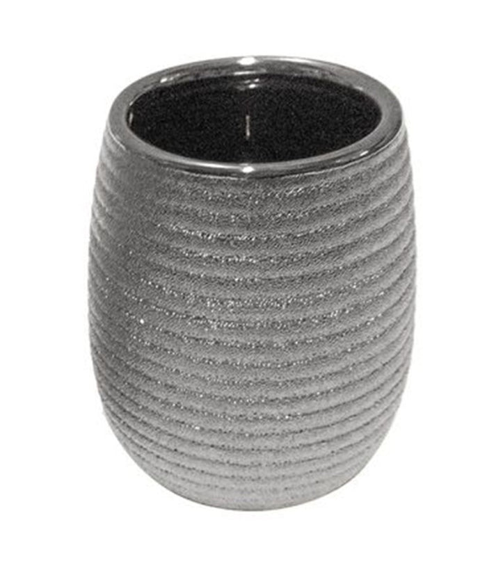 Bicchiere Porta Spazzolini Accessorio Argento Rigato Moderno Arredo Bagno 59939         