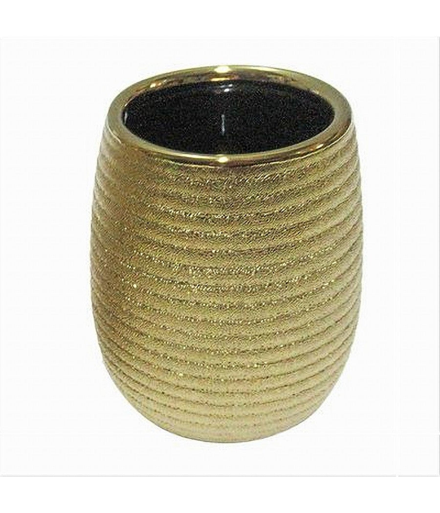 Bicchiere Porta Spazzolini Accessorio Dorato Rigato Moderno Arredo Bagno 59935         