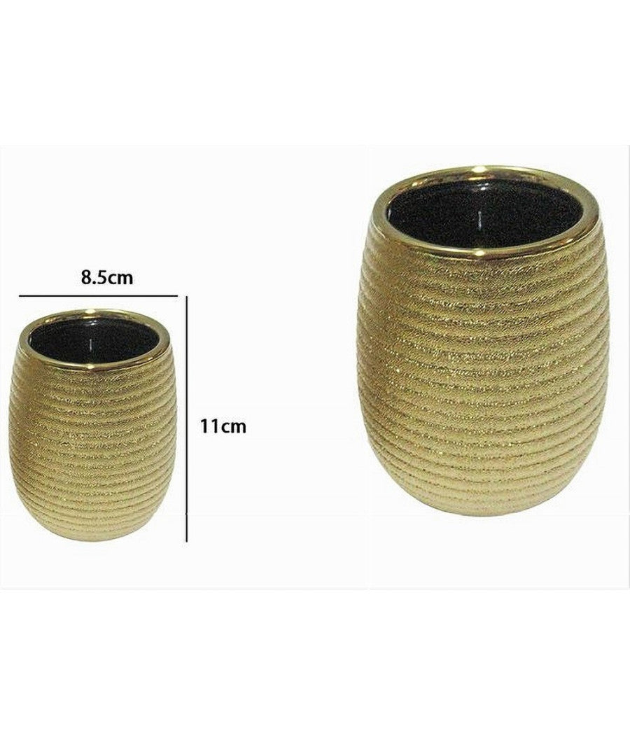 Bicchiere Porta Spazzolini Accessorio Dorato Rigato Moderno Arredo Bagno 59935         