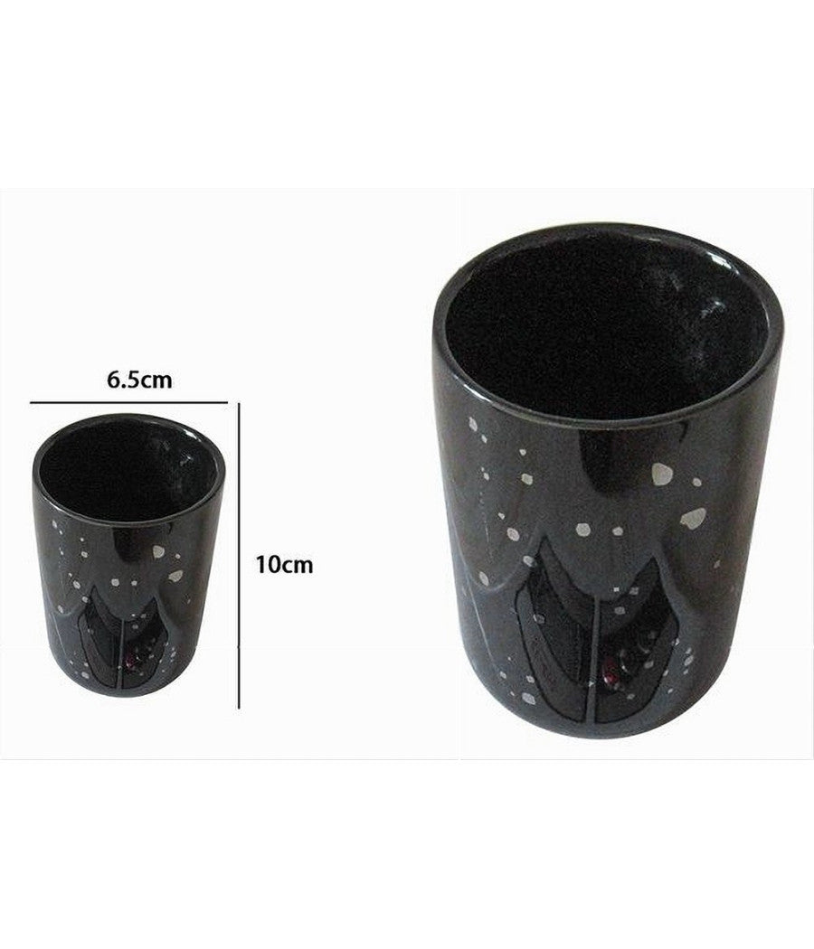 Trade Shop - Bicchiere Porta Spazzolini Accessorio Nero Macchiato Moderno Arredo Da Bagno 59927 -