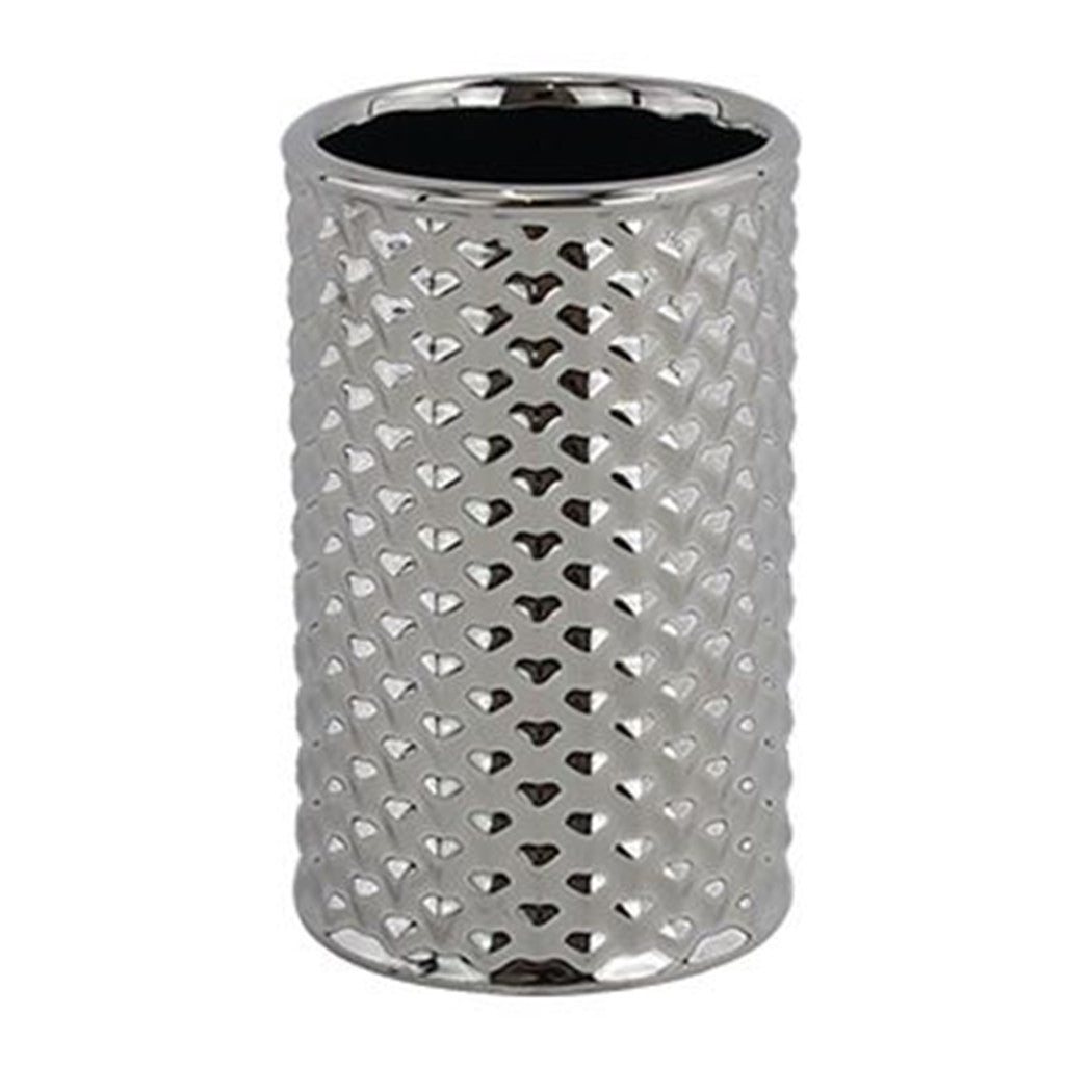 Trade Shop - Bicchiere Porta Spazzolini Accessorio Silver Con Effetto Cuoricini Arredo Bagno 87818         