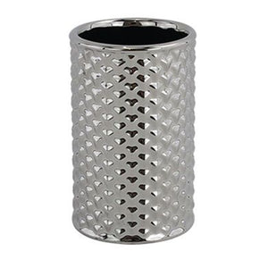 Trade Shop - Bicchiere Porta Spazzolini Accessorio Silver Con Effetto Cuoricini Arredo Bagno 87818         