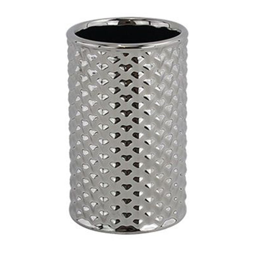 Trade Shop - Bicchiere Porta Spazzolini Accessorio Silver Con Effetto Cuoricini Arredo Bagno 87818         