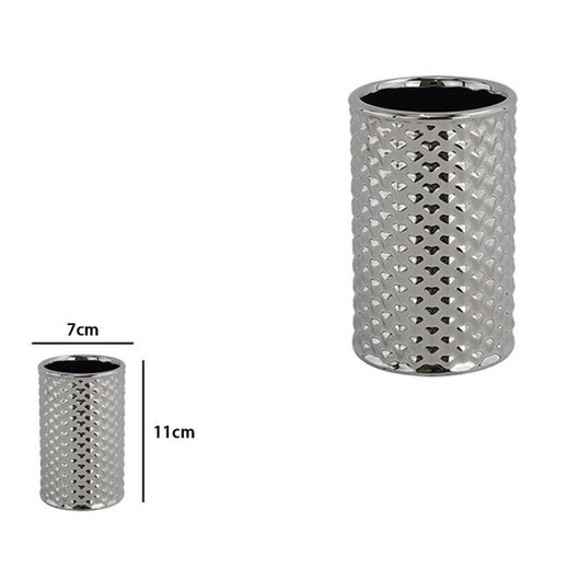 Trade Shop - Bicchiere Porta Spazzolini Accessorio Silver Con Effetto Cuoricini Arredo Bagno 87818         