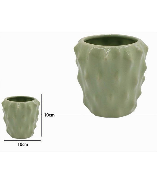 Bicchiere Porta Spazzolini Ceramica Verde Effetto Cactus Accessorio Bagno 79934         