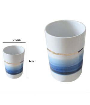 Bicchiere Porta Spazzolini Con Sfumature Blu Azzurre Riga Oro Arredo Bagno 59866         