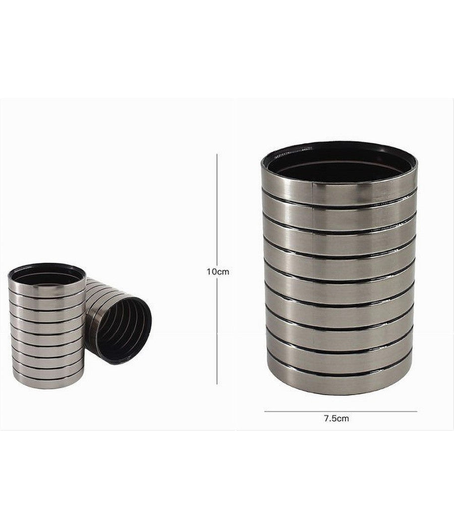 Bicchiere Porta Spazzolini Da Denti Argento A Righe Moderno Arredo Bagno 10390         