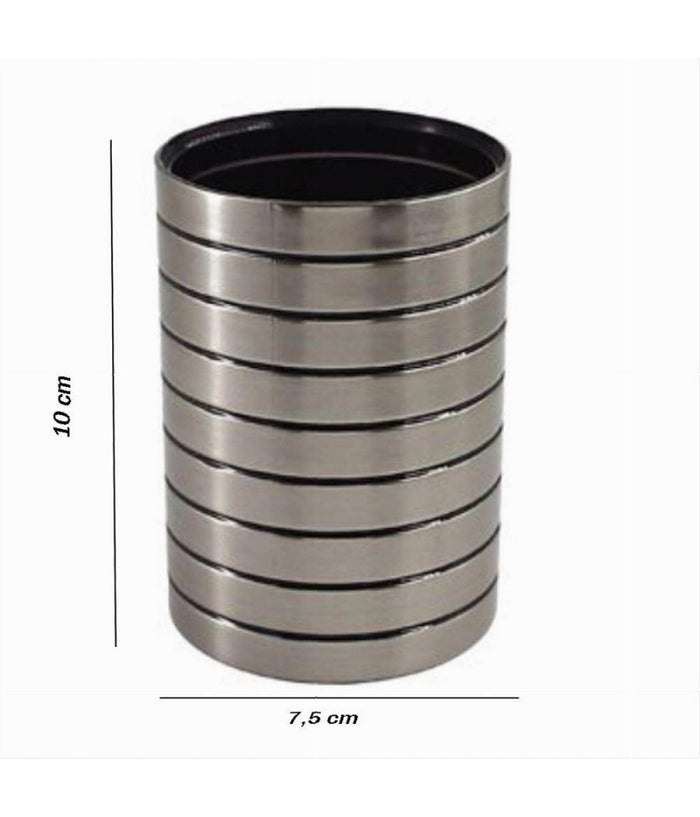 Bicchiere Porta Spazzolini Da Denti Argento A Righe Moderno Arredo Bagno 10390         