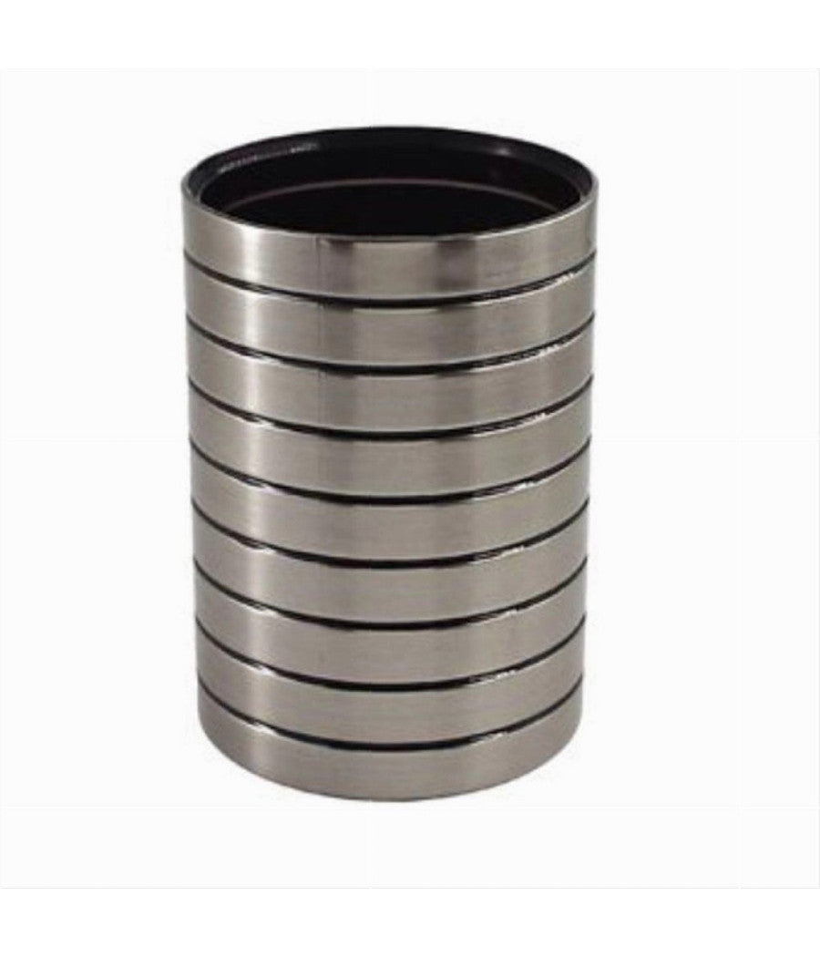 Bicchiere Porta Spazzolini Da Denti Argento A Righe Moderno Arredo Bagno 10390         