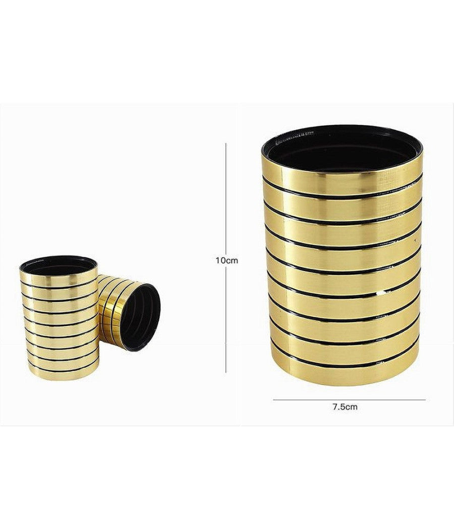 Bicchiere Porta Spazzolini Da Denti Oro A Righe Stile Moderno Arredo Bagno 10386         