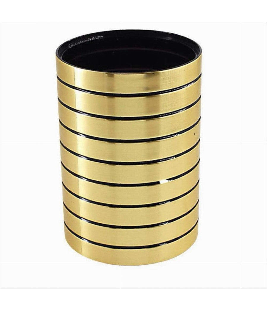Bicchiere Porta Spazzolini Da Denti Oro A Righe Stile Moderno Arredo Bagno 10386         