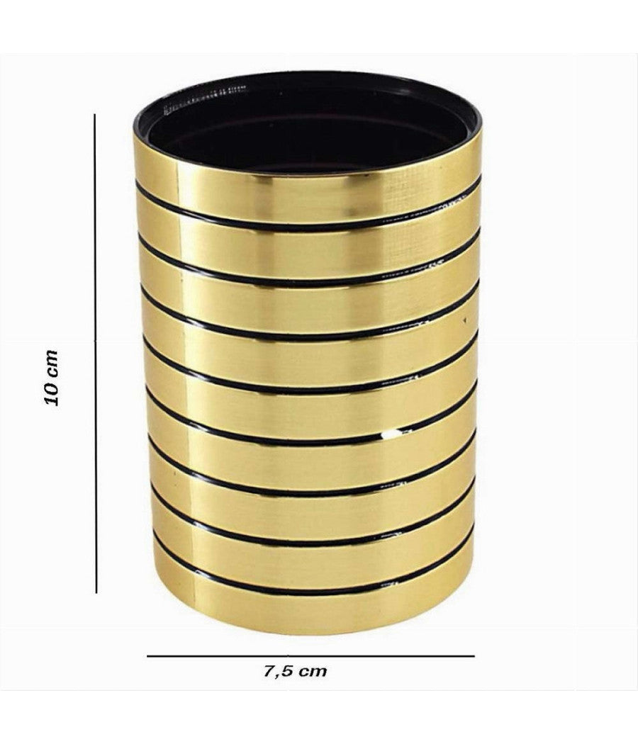 Bicchiere Porta Spazzolini Da Denti Oro A Righe Stile Moderno Arredo Bagno 10386         