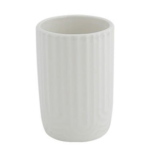 Trade Shop - Bicchiere Porta Spazzolini Dentifricio Arredo Bagno In Ceramica Rigata Bianca 87803         