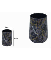 Bicchiere Porta Spazzolini Dentifricio Bagno Effetto Marmorizzato Nero Oro 59892         