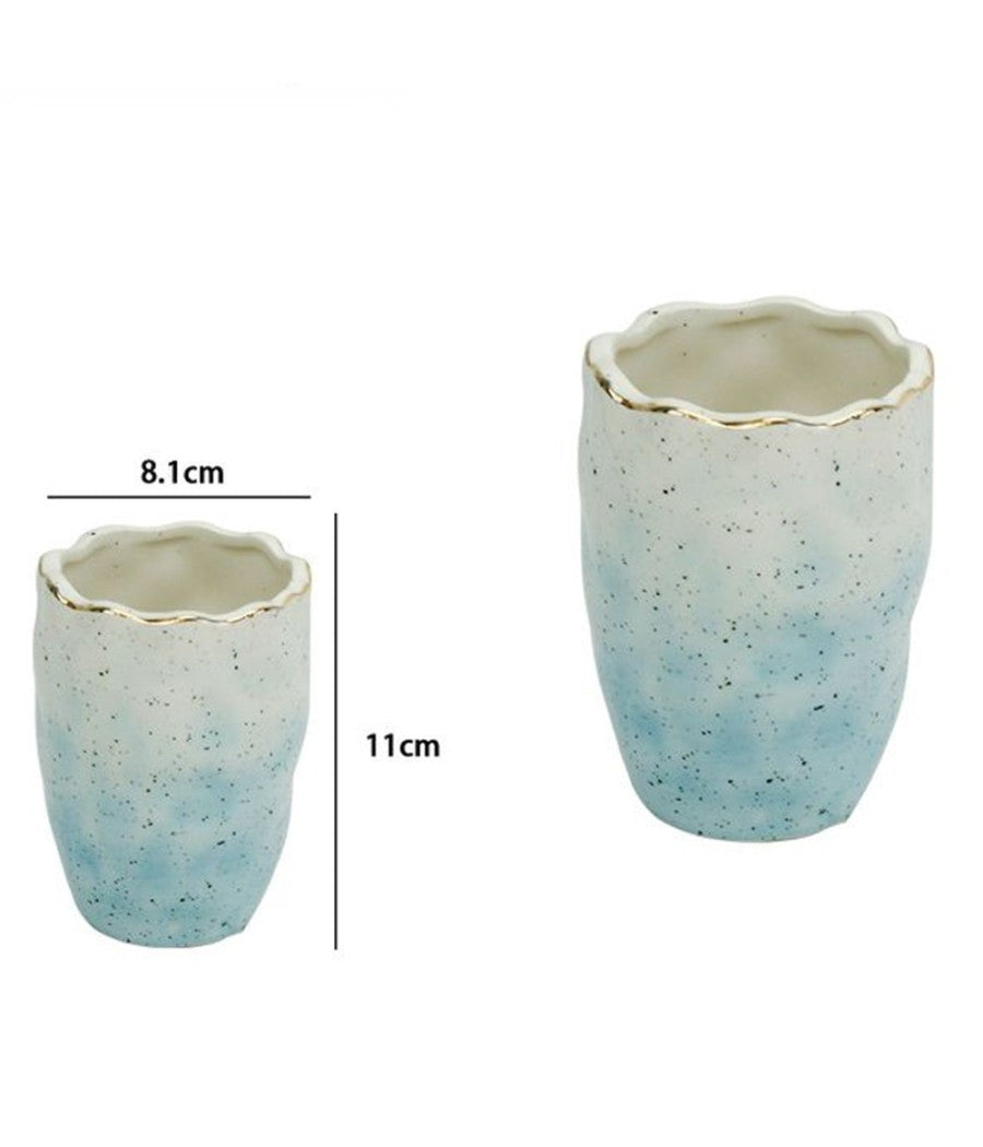 Bicchiere Porta Spazzolini Dentifricio Bianco Azzurro Effetto Pietra Bagno 79272         