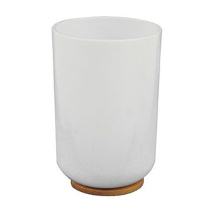 Trade Shop - Bicchiere Porta Spazzolini Dentifricio Bianco Legno Accessori Arredo Bagno 69479 -