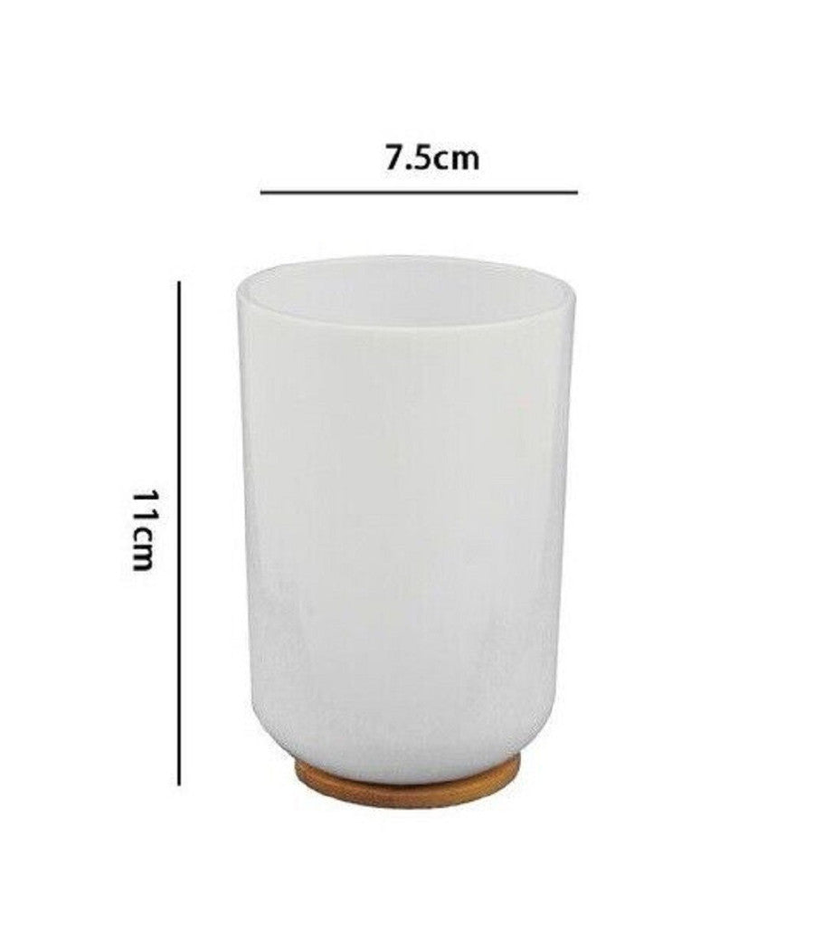 Trade Shop - Bicchiere Porta Spazzolini Dentifricio Bianco Legno Accessori Arredo Bagno 69479 -
