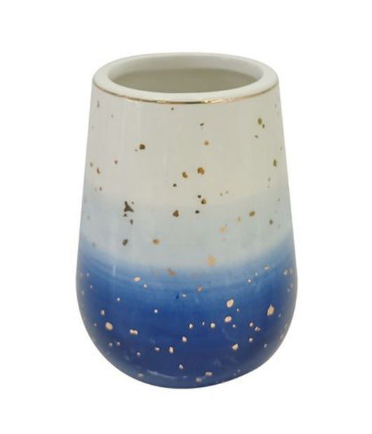 Bicchiere Porta Spazzolini Dentifricio Blu Bianco Accessori Arredo Bagno 79967         