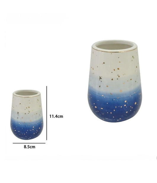 Bicchiere Porta Spazzolini Dentifricio Blu Bianco Accessori Arredo Bagno 79967         