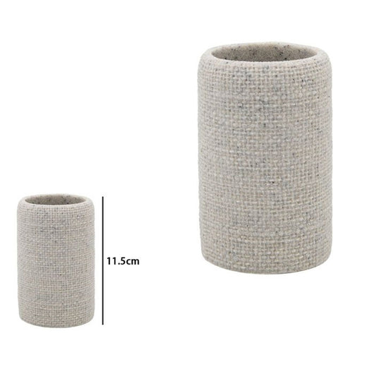 Trade Shop - Bicchiere Porta Spazzolini Dentifricio Effetto Tela Juta Intrecciato Naturale Bagno 87827         