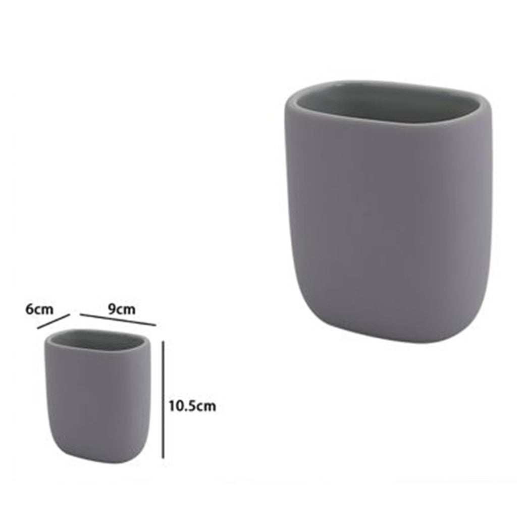 Trade Shop - Bicchiere Porta Spazzolini Dentifricio Piatto Grigio Arredo Bagno Accessorio 87810         