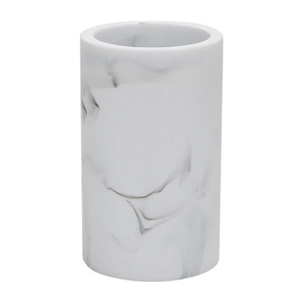 Trade Shop - Bicchiere Porta Spazzolini Effetto Marmo Bianco Accessorio Arredo Da Bagno 87830         