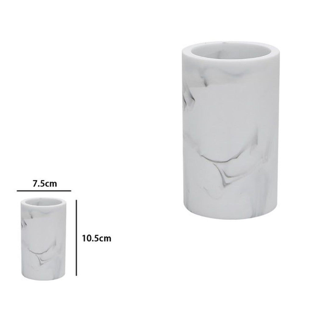 Trade Shop - Bicchiere Porta Spazzolini Effetto Marmo Bianco Accessorio Arredo Da Bagno 87830         