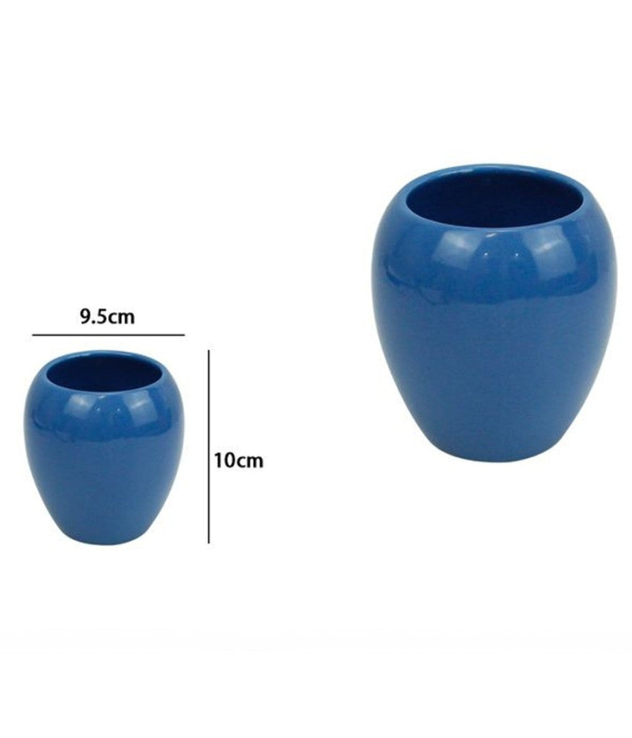 Bicchiere Porta Spazzolini In Ceramica Blu Moderno Accessori Arredo Bagno 79257         