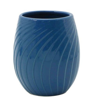 Bicchiere Porta Spazzolini In Ceramica Rigata Blu Accessori Arredo Bagno 79955         